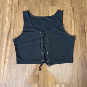 Black Lace-Up Crop Top